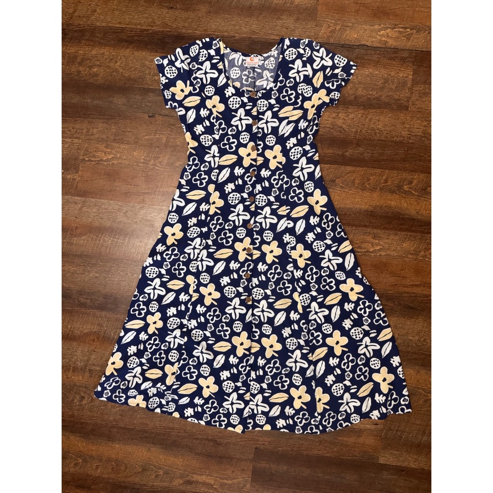 Vintage Pineapple Moon Dress Women's Small 100% Rayon Midi Boho Floral